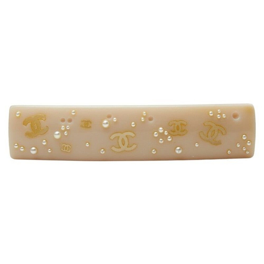 Chanel CC Logo Faux Pearl Resin Barrette Beige